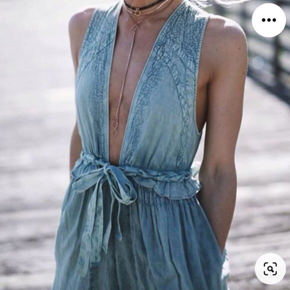 Free People New Romantics Sexy Dust Drag Jumpsuit Mermaid Blue Green S - Picture 4 of 16